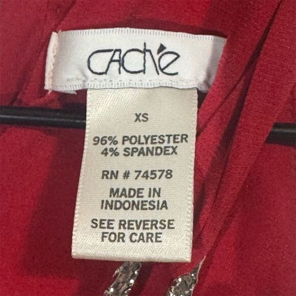 Cache Red Halter Top XS Rhinestone Neckline Glam Y2K Clubwear Party Blouse VTG - Picture 7 of 8